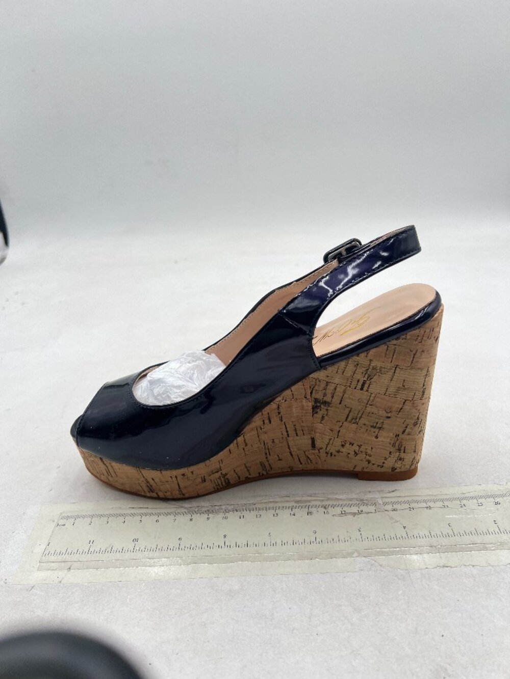 FOWT Navy Peep Toe Slingback Platform Wedge Sandals High Heels, Buckle, Shoe